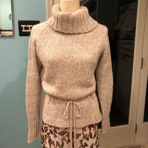 LOFT Beige Turtle Neck Sweater w/Pom Pom Belt M